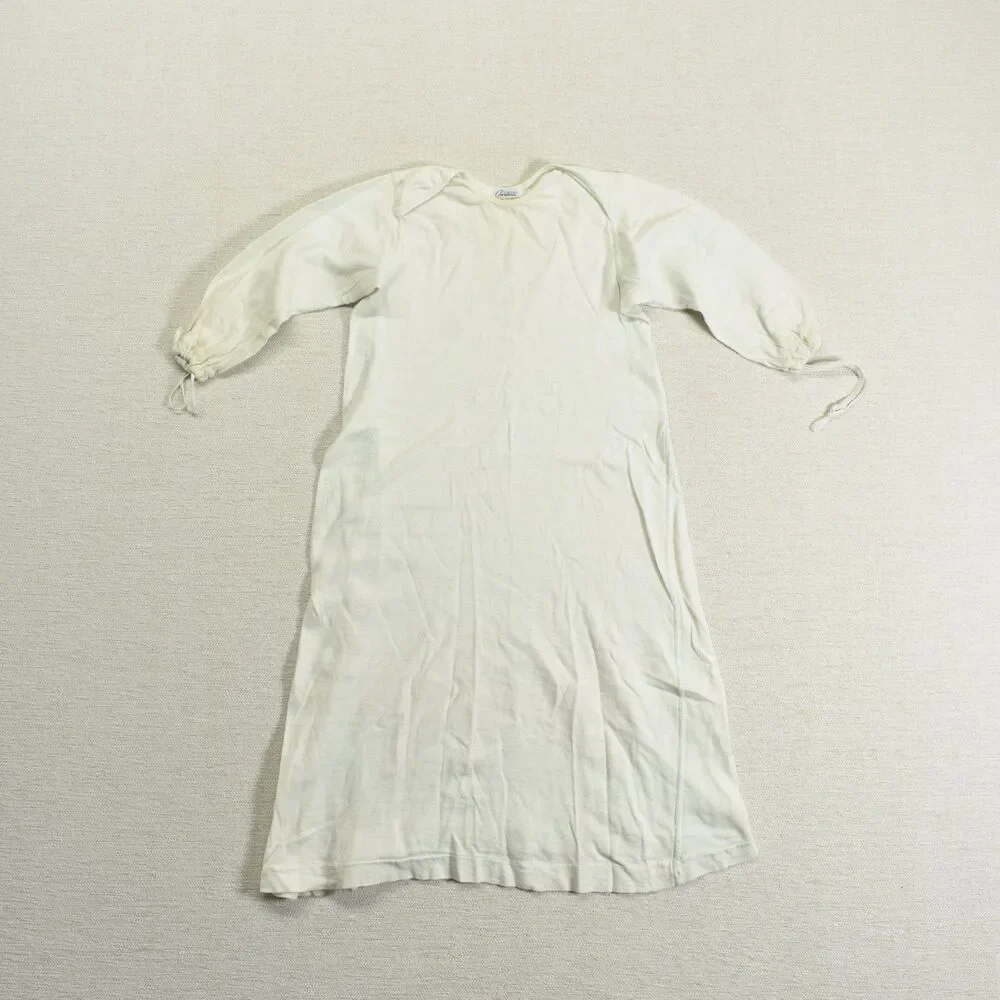 Vintage Carters Jiffon Nevabind Baby 6mo Gown Off White 50s 60s Ribbon Cuffs